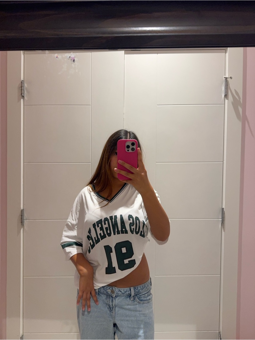 White Los Angeles V-Neck Graphic Sports Top